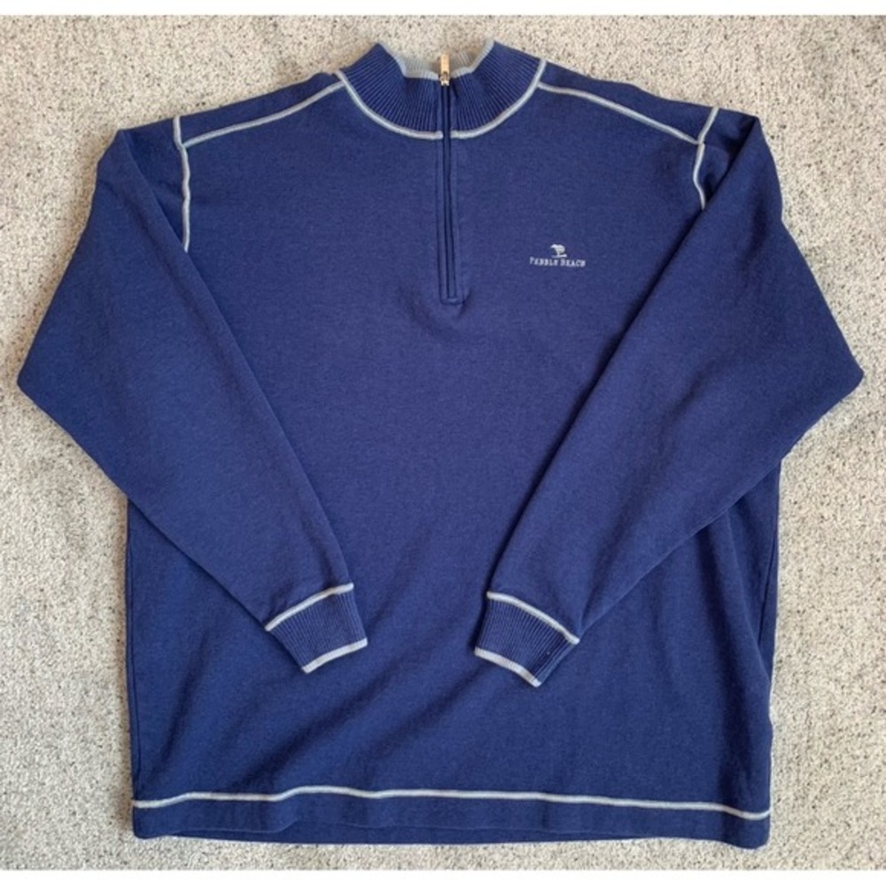 Pebble Beach Men's XL Performance 1/4 Zip Blue Sweater Pull Over Golf Spring